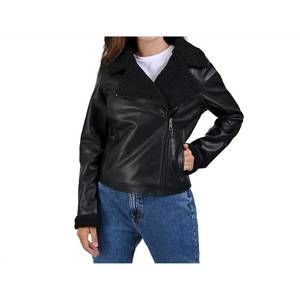 NEW LEE synthetic leather biker jacket in black
